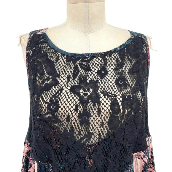 Free People Count Me In Trapeze Tunic Top Black Lace Pink Size Small - Picture 3 of 11